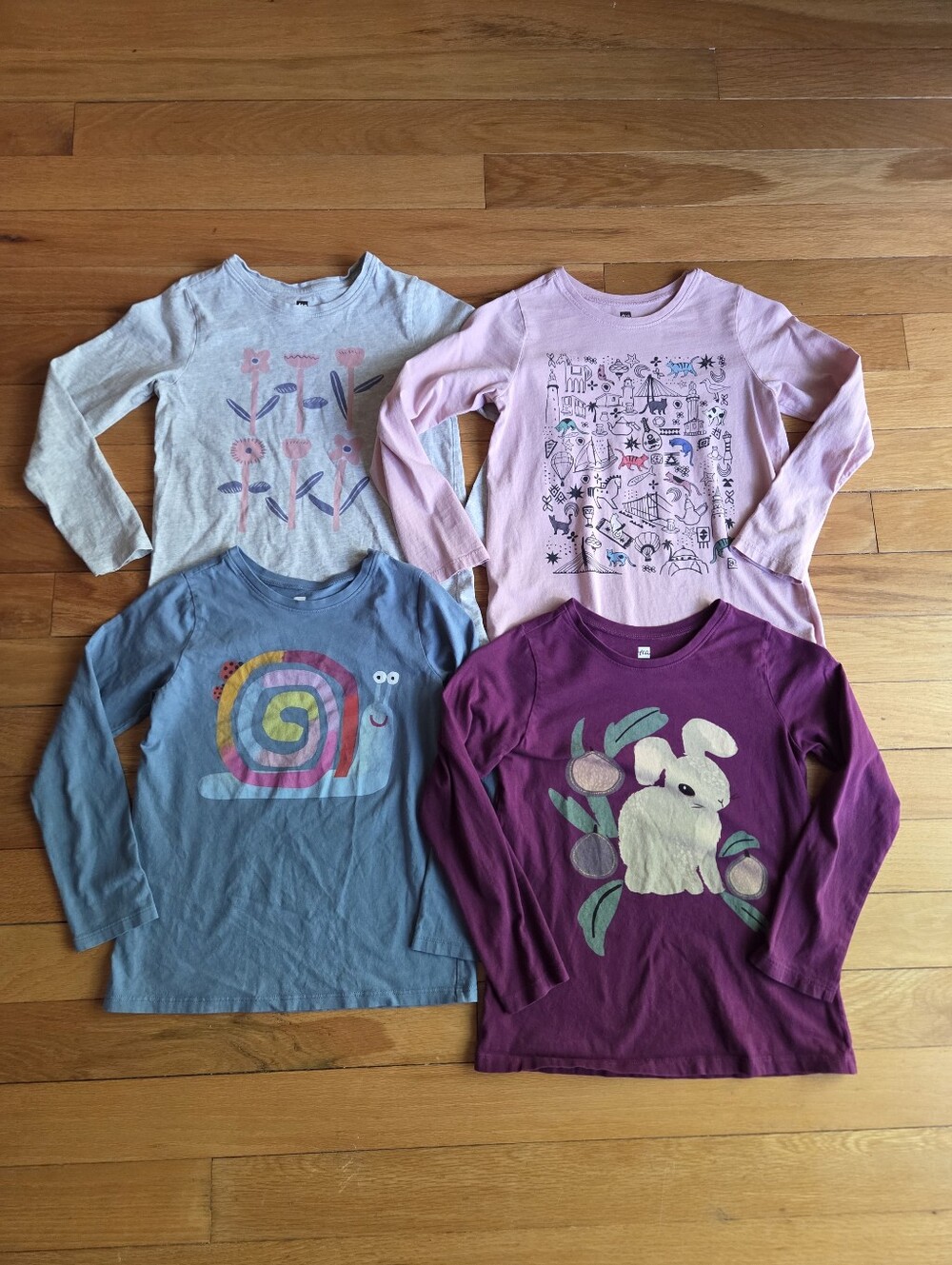 Tea Collection Girls' Long-Sleeve Graphic Tees - Pink, Light Gray, Blue, Purple